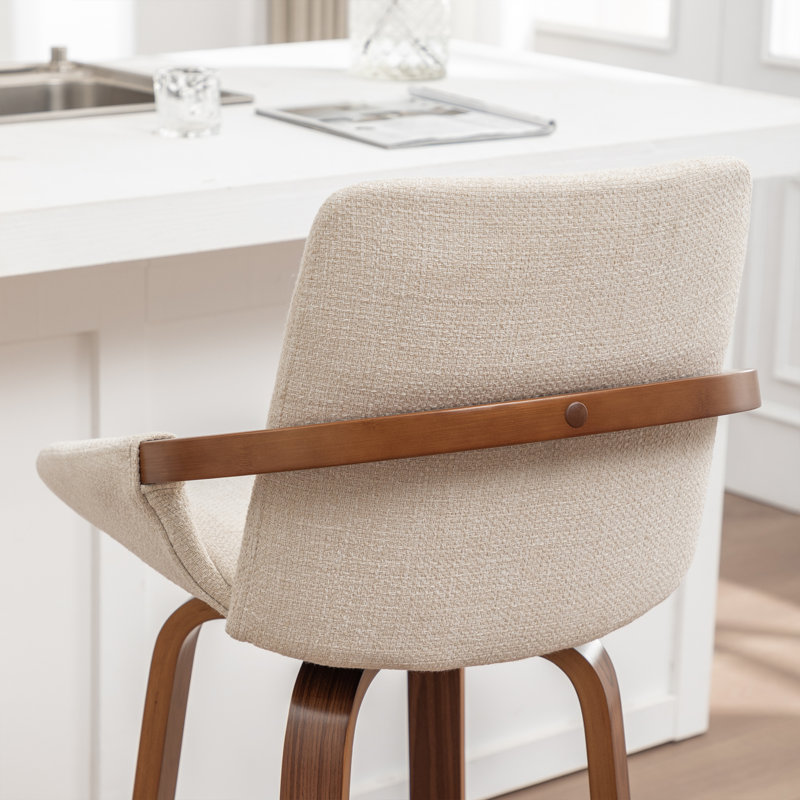 Swivel Upholstered Bar Stool, Beige/Linen, Counter Stool (63.5cm Seat Height)