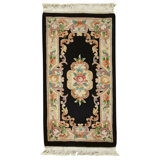 Hand Knotted Wool Area Rug in Black And Beige