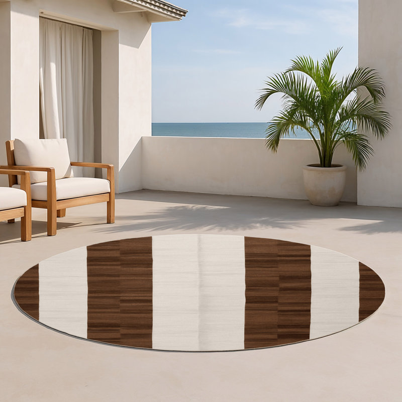 Tapis d'intérieur et d'extérieur à carreaux beige, Rond 5 pi