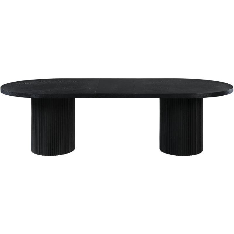 Black Oak Extendable Oval Dining Table with Fluted Base