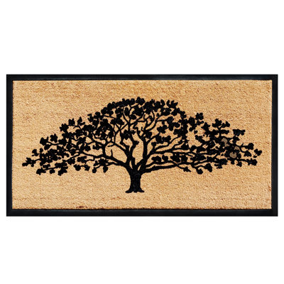 Lika Oak Tree Natural Coir & Rubber Welcome Door Mat, 30" x 60" – Heavy-Duty Outdoor Front Porch Doormat