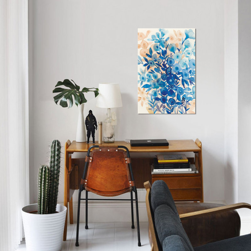 « bleuet floral ii », reproduction de peinture à l’aquarelle sur toile tendue, H 26 po x l 18 po x P 1,5 po, Pas de tapis