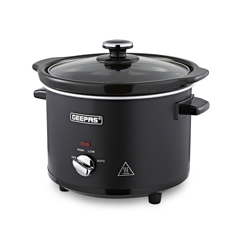 GEEPAS Slow Cooker 3 Temperature Setting Easy Clean Matt Design Black | Removable Easy-Clean Ceramic Bowl Tempered Glass Lid & Cool Touch Handles
