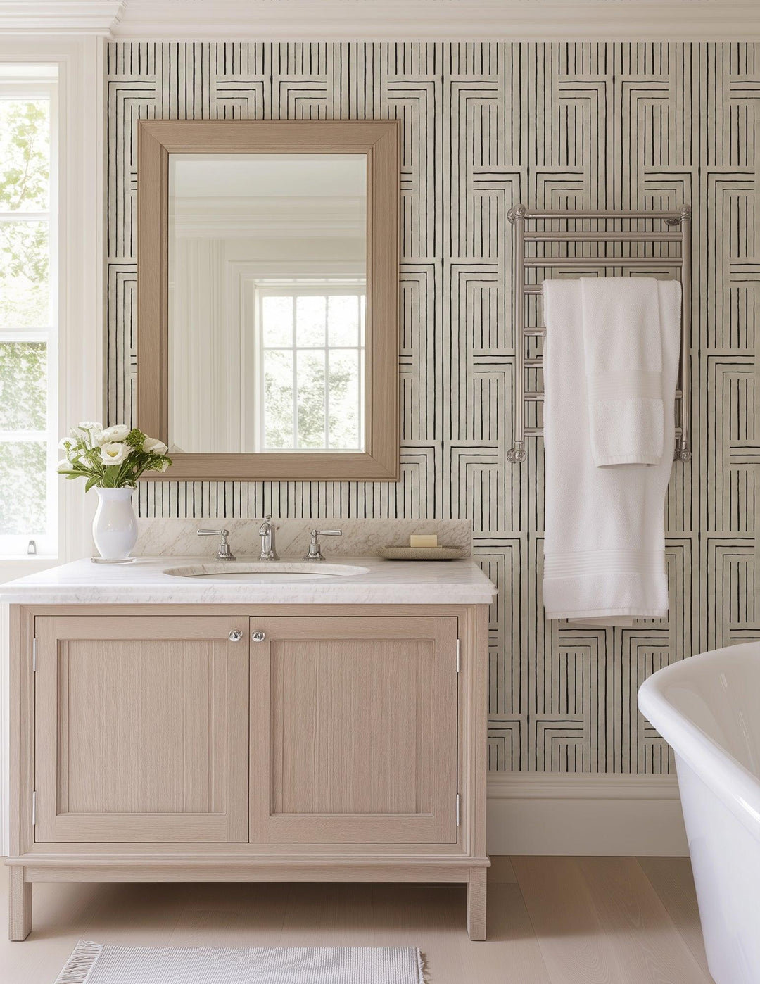 Organic Self-Adhesive Wallpaper Roll, Marble White, Faux Grasscloth, Non-pasted