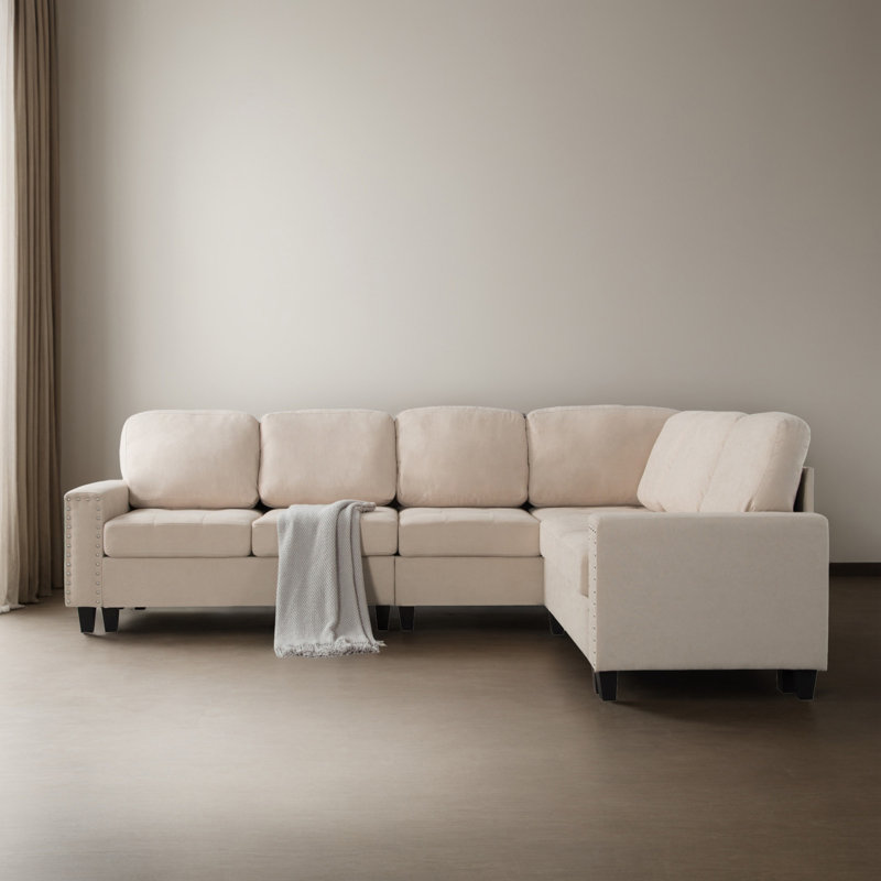 Canapé modulaire réversible 107,92 "rembourré pour salon, Mélange de lin beige