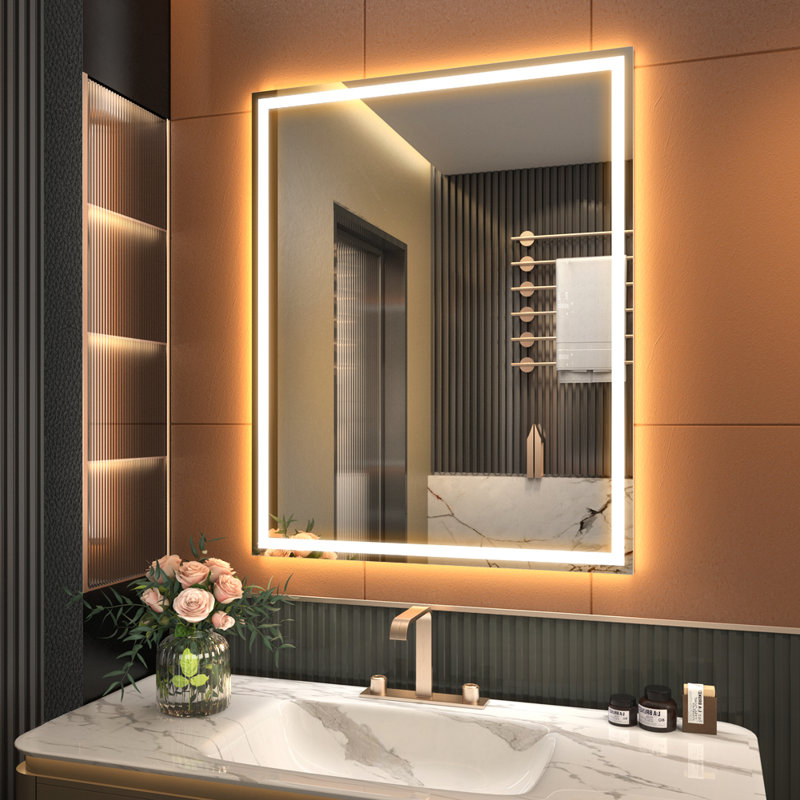 Miroir de salle de bain anti-brouillard lumineux à DEL Baruyr, 28 po x 20 po