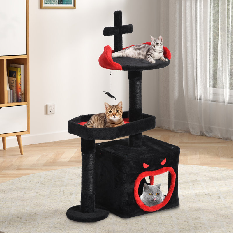 Arbre à chat de 38,5 po de hauteur avec chat, hamac, poteau à griffes et chat
