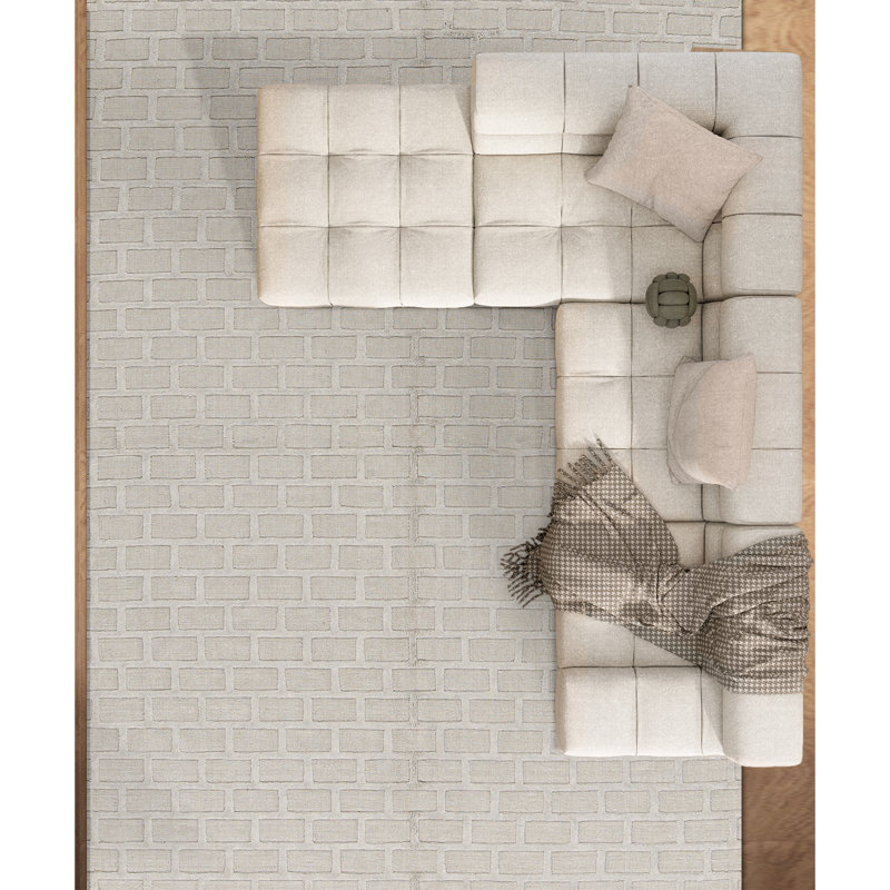 Wool Geometric Area Rug in Silver, Rectangle 6' x 8'11"