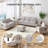 4-Piece Living Room Set, Linen L-Shaped Sectional Sofa with Storage Ottoman, Solid Wood Frame Modern Apartment Furniture,Beige-439003333