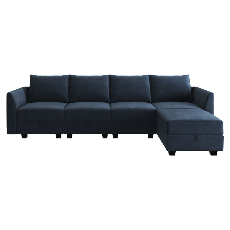 Sabira L Shaped Modular Sectional Couch, Blue Velvet