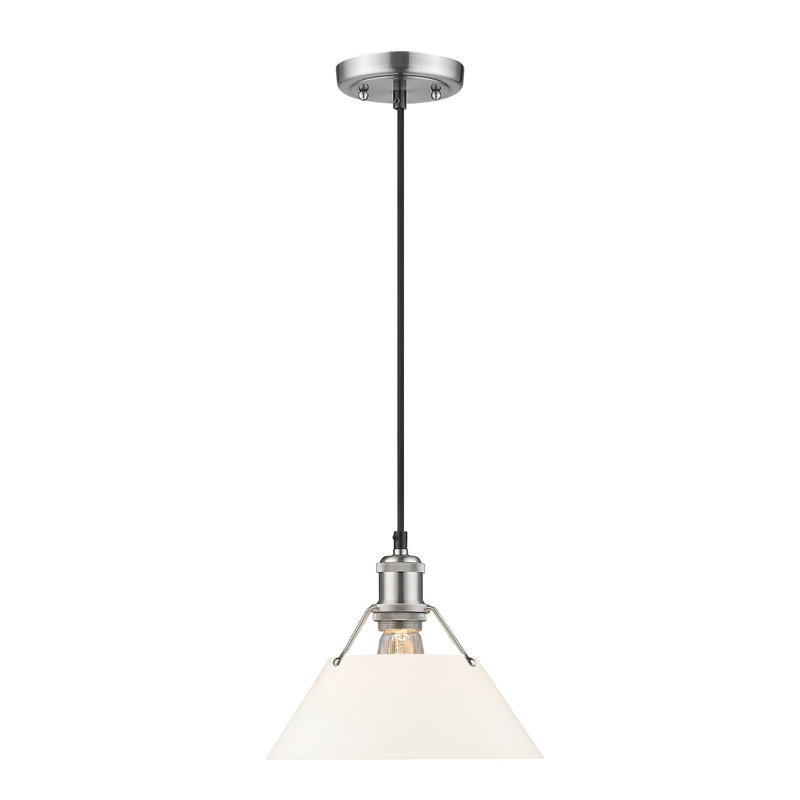 Luminaire suspendu conique à 1 lumière Weatherford, Étain, H 130 po x l 10 po x P 10 po, Verre opale