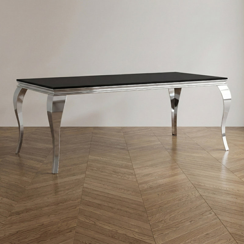 Glass Top Metal Base Dining Table, Black