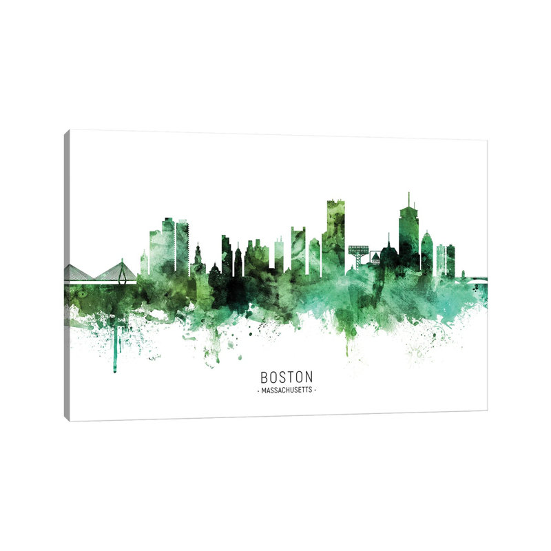 Boston Massachusetts Skyline Green by Michael Tompsett - Wrapped Canvas Gallery-Wrapped Canvas Giclée