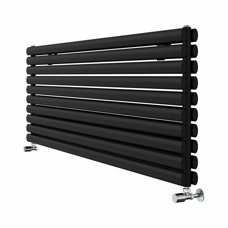 Brunella Oval Panel Radiators, Black, 59cm H x 160cm W x 7.8cm D