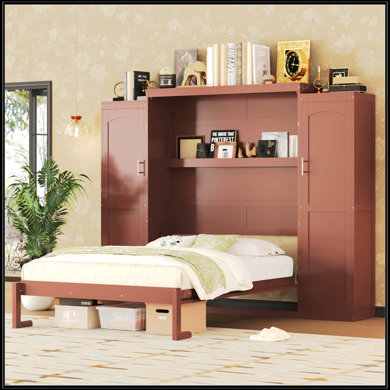 Lit escamotable double, Noyer, Lit double