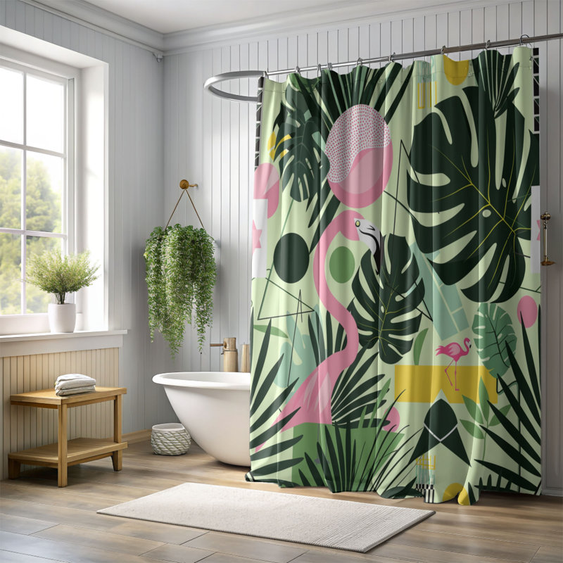 Rideau de douche Flamingo Palm - Premium, H 74 po x l 71 po