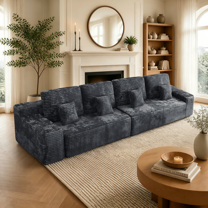 Canapé modulaire en velours côtelé de 135 po de largeur avec siège moelleux en mousse Lazar, capacité de 4 personnes