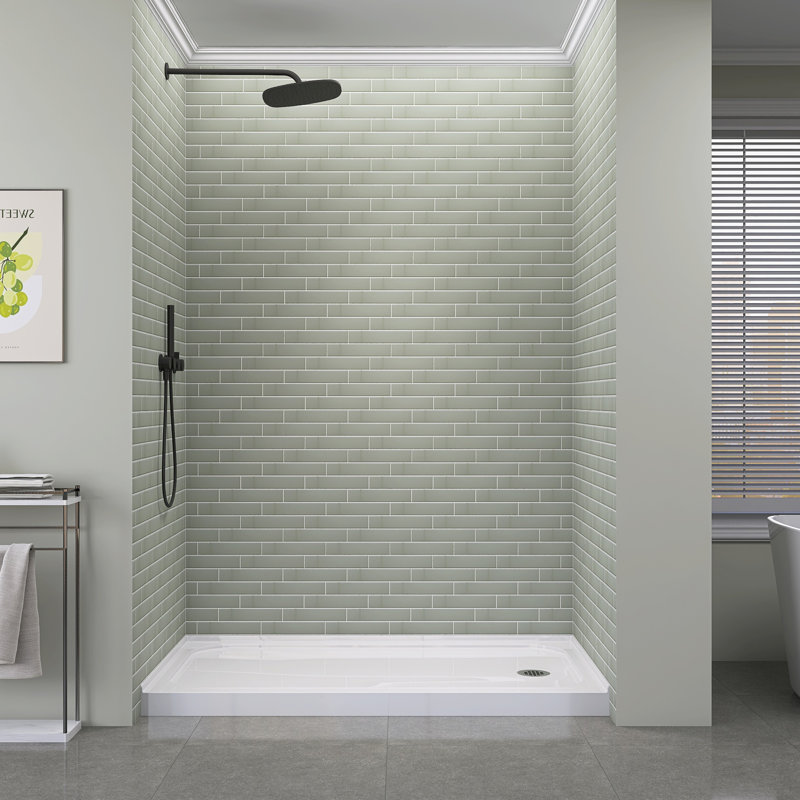Base de douche en acrylique l 60 po x P 32 po Plateau de douche rectangulaire blanc avec plateau antidérapant, Droite