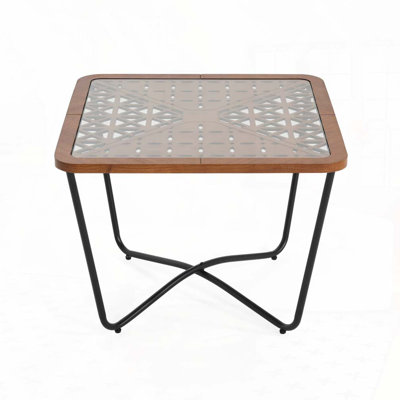 Tristan Mid-Century Modern Glass Top Coffee Table With Wood Frame And Metal Legs