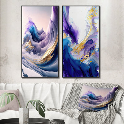«Blue, Gold and Purple Splash Paint IV», 2 pièces sur toile