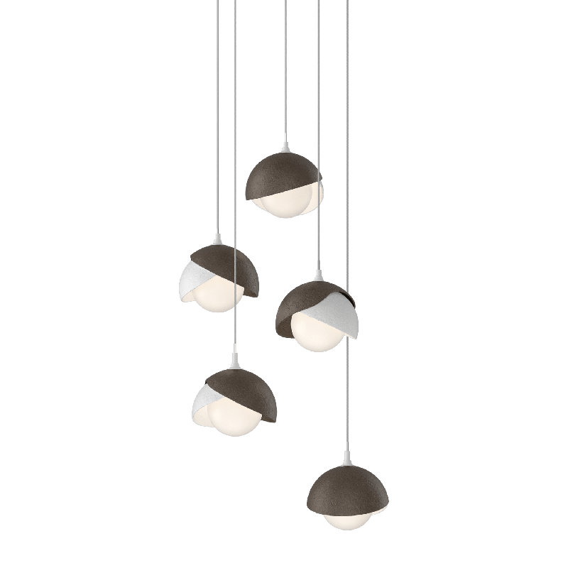 Brooklyn 5 - Light Cluster Geometric Pendant, Modern Brass, Long: 15" to 130", Vintage Platinum