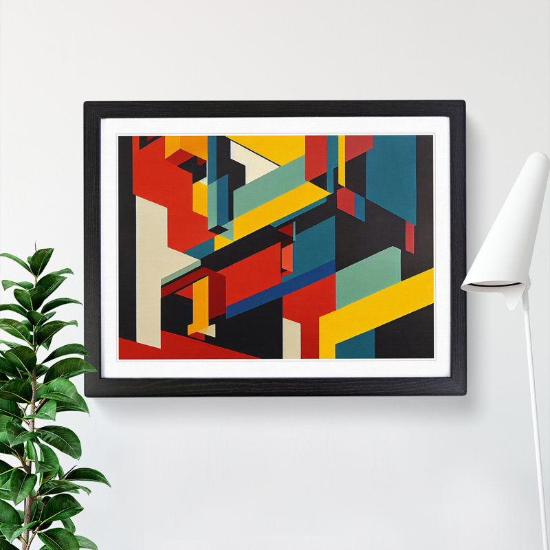 Abstract Bauhaus Art Vol.7 - Single Picture Frame Painting, Black, 46cm H x 64cm W x 2cm D