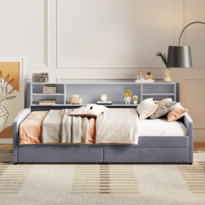 Twin Size Upholstered Platform Bed With Storage And Drawers, by Trule
