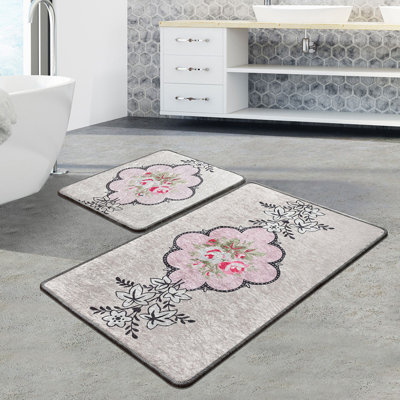 Ensemble de tapis de bain antibactérien (2 pièces), 100% polyester, 19,7 po x 23,6 po et 23,6 po x 39,4 po | Sous-tapis antidérapant, hauteur des poils: 0,4 po | Lavable à la machine, doux et durable, idéal pour la sécurité et le confort de la salle de bain