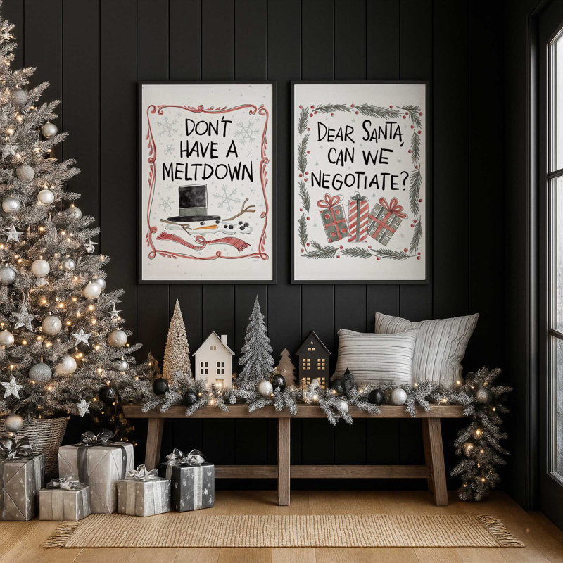 Ensemble de 2 estampes du Père Noël, 20 po x 16 po, Brun Belvinder
