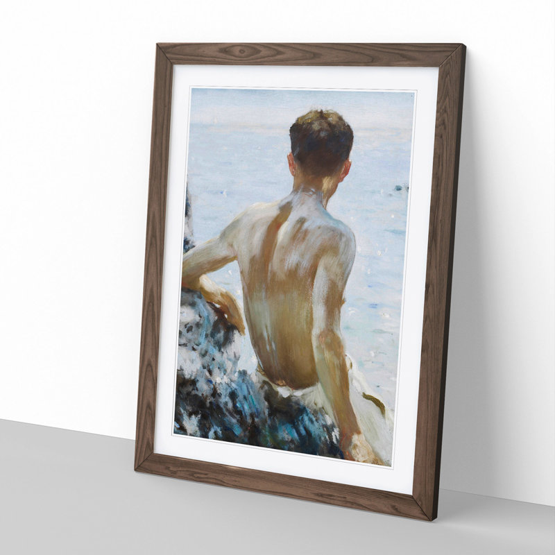 Beach Study by Henry Scott Tuke - Framed Print, 36cm H x 27cm W x 2cm D, Walnut Framed