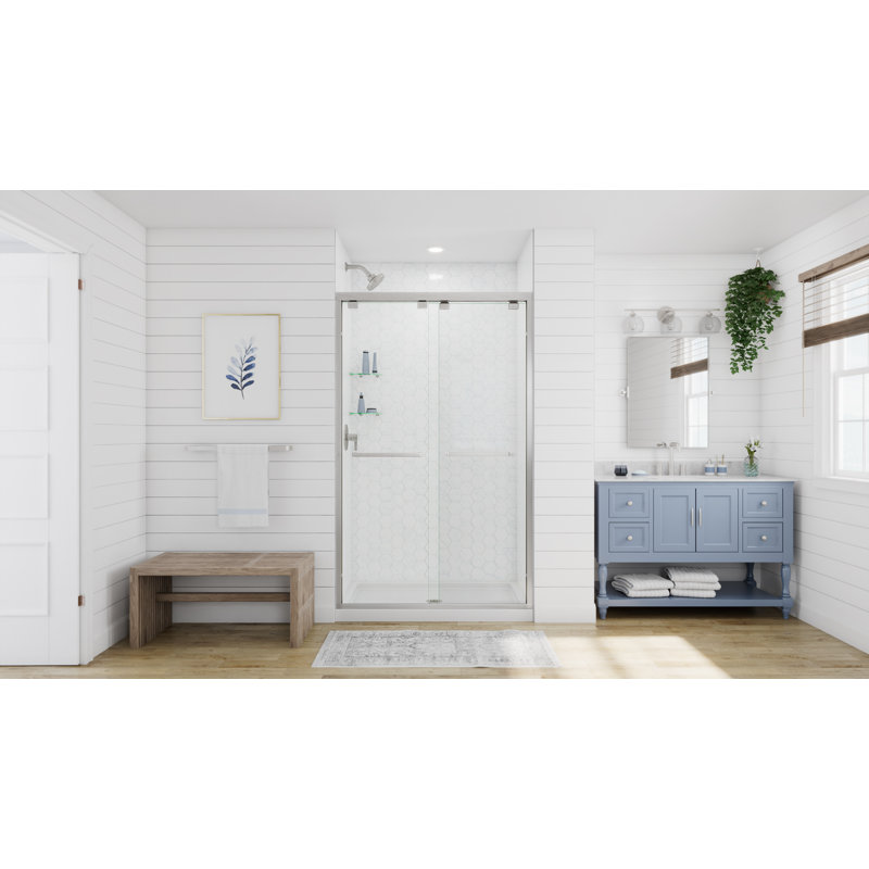 Porte de douche sans cadre l 44 po x 76 po Encore avec technologie ClearMax ™ Encore, Transparent, Nickel brossé