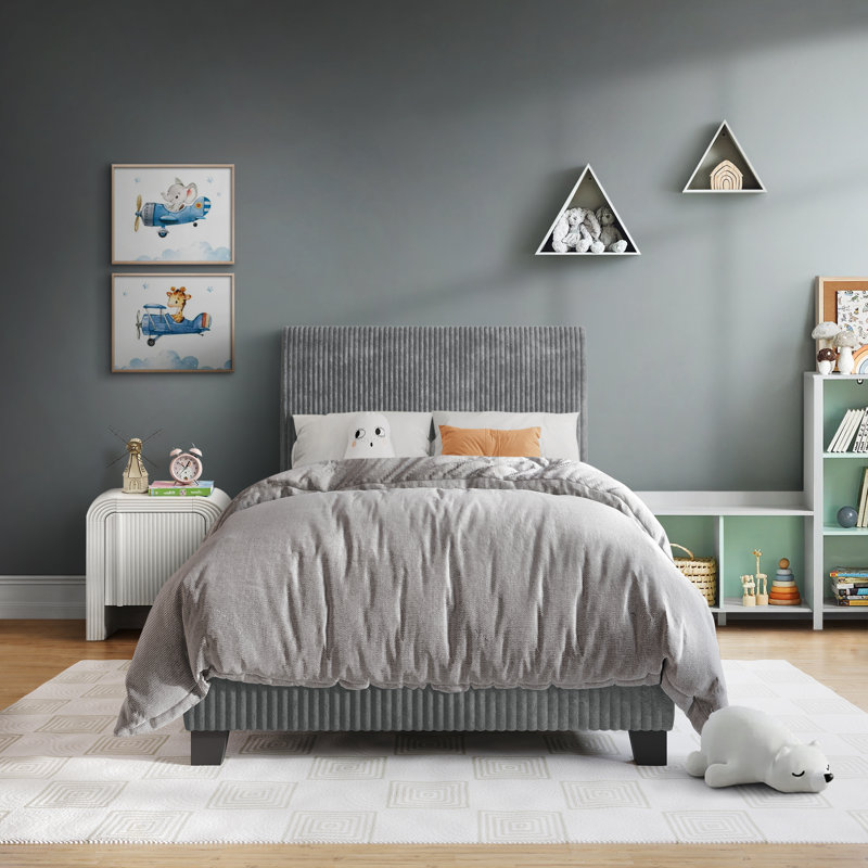 Pravesh Corduroy Upholstered Bed, Twin, Gray