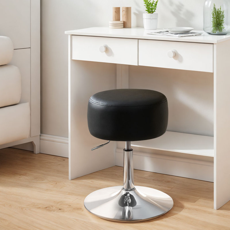 Kundana Swivel Upholstered Faux Leather Adjustable Height Bar Stool with Steel Frame, Black