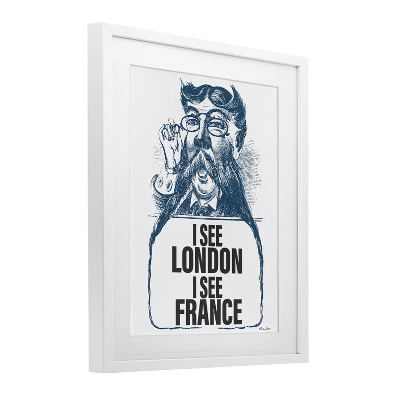 «I See London & France», reproduction sous verre encadrée, design par Susan Ball, H 21 po x l 17 po, Cadre blanc côtier