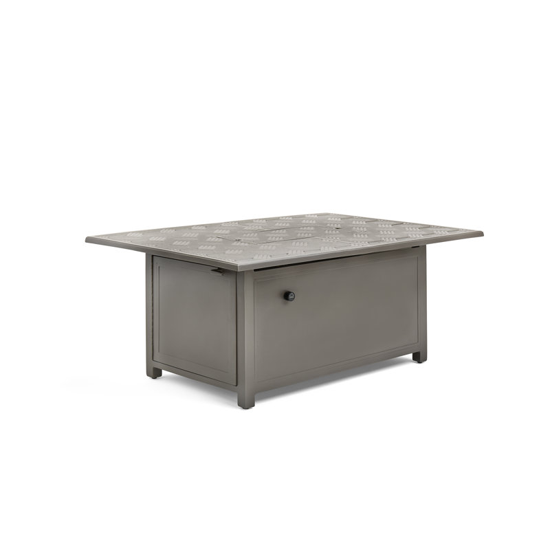 Merge Tables Rectangle Aluminum Propane Smokeless Fire Pit Table with Hidden Fuel Tank, Weathered Teak