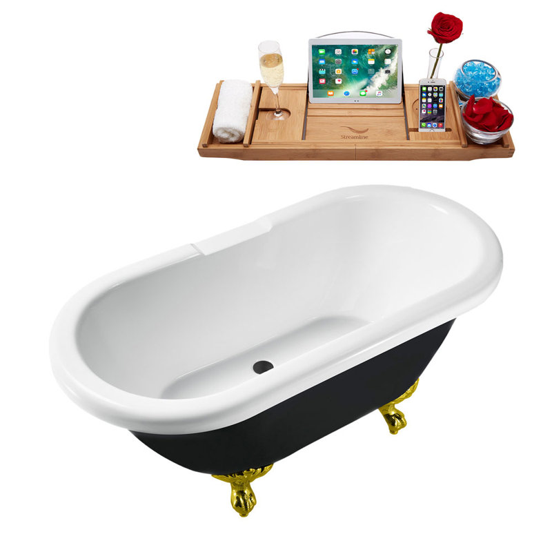 59.1'' x 28.3'' Freestanding Soaking Acrylic Bathtub, Polished Gold, Matte Black