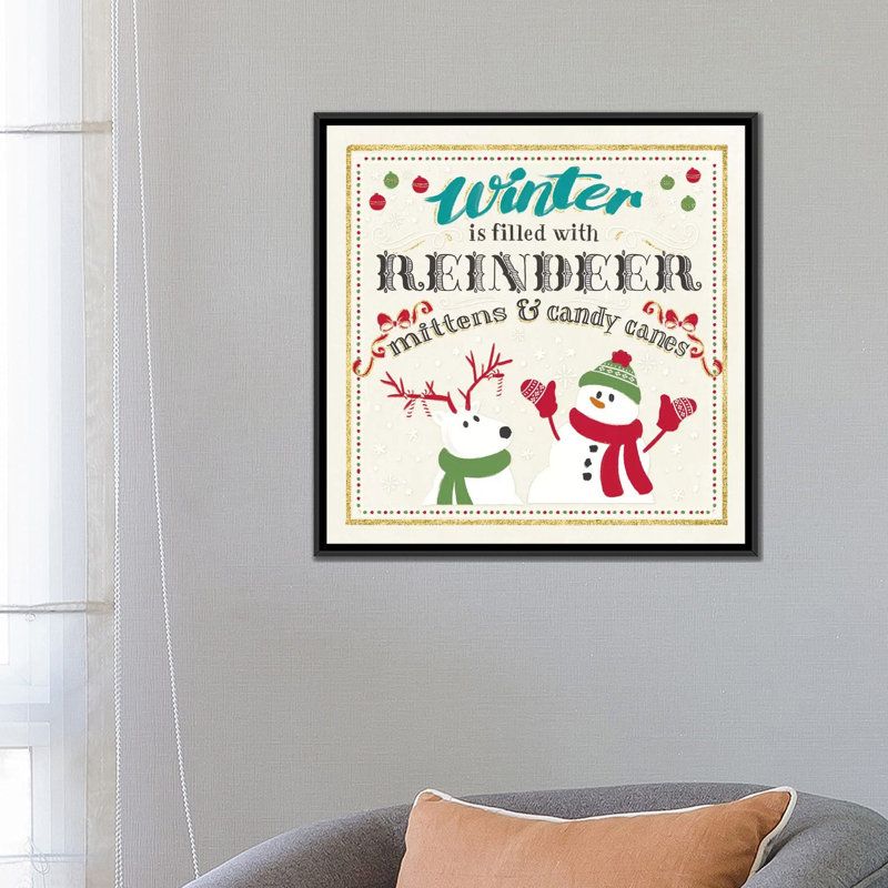 « winter wonderland on white i », art textuel sur toile, H 26 po x l 26 po x P 1,5 po, Toile avec cadre noir, Pas de tapis