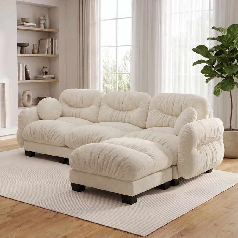 Canapé d'angle modulaire Cloud de 295 cm (116,1 po), canapé 3 places en forme de L en tissu chenille haut de gamme avec pouf amovible, canapé surdimensionné en peluche rembourrée pour petit salon d'appartement