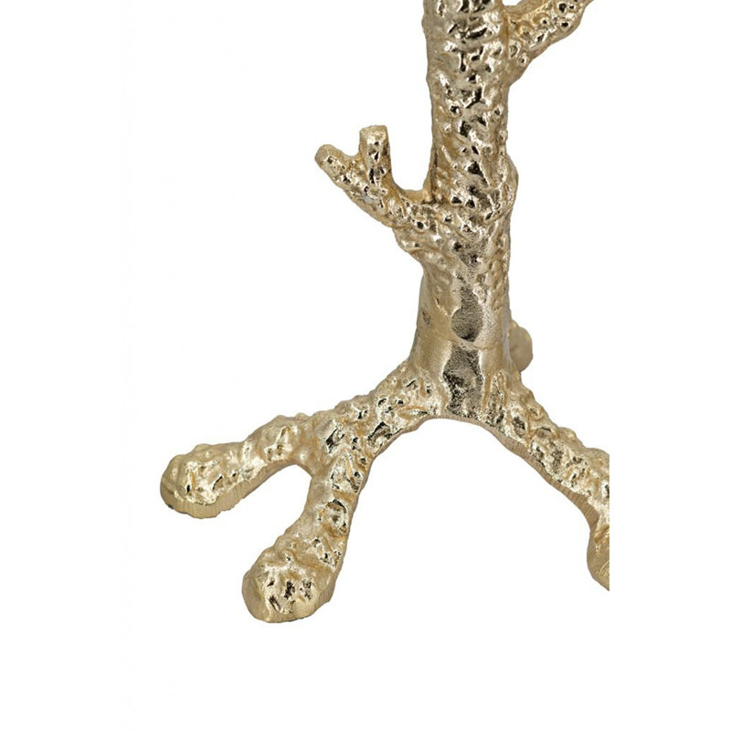 Ensemble de 2 porte-bougie pilier en aluminium doré avec motif de branches de corail, S: 4,7 x 4,7 x 9,8 po L: 4,7 x 4,7 x 11,8 po