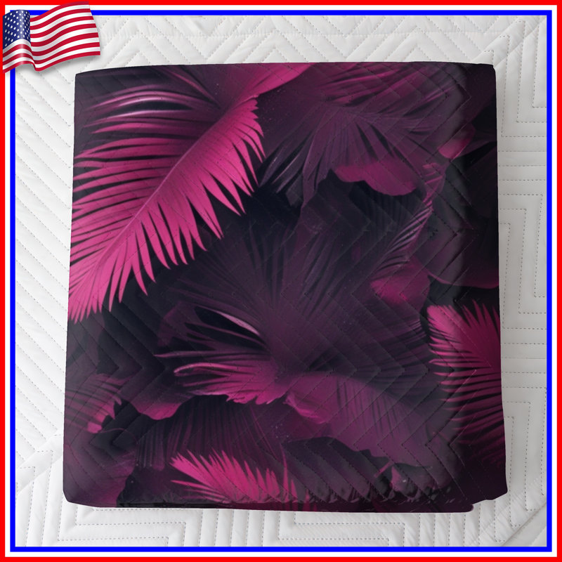 Couvre-lit rose à motif de feuilles de palmier, Très grand lit