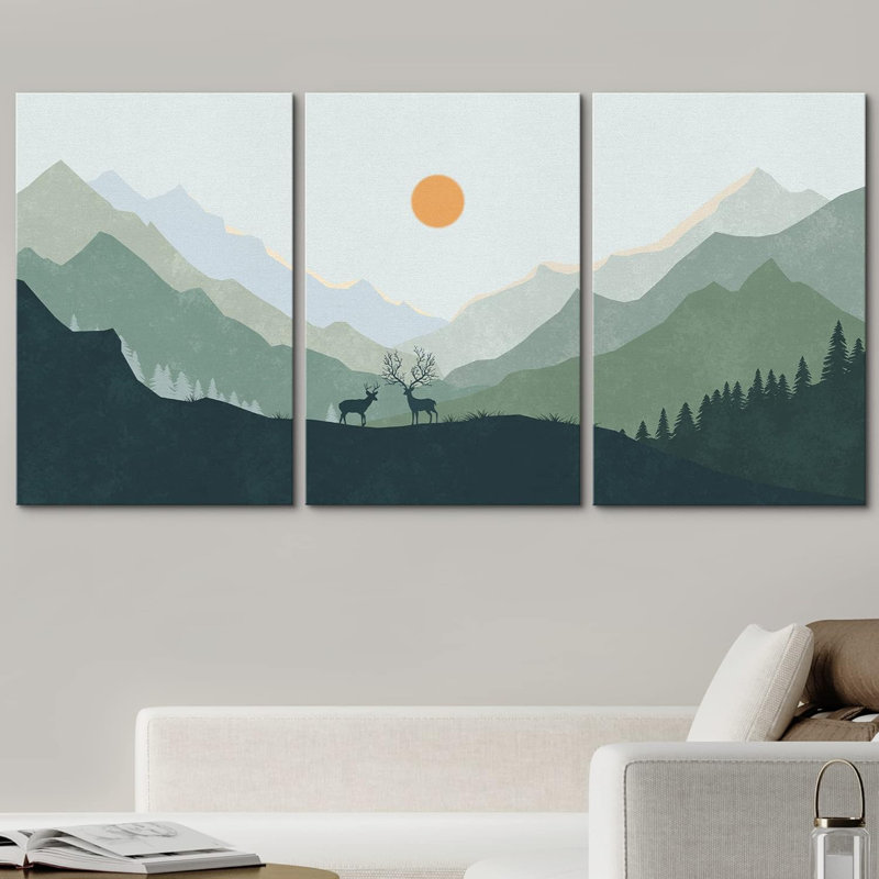 Rustic Mountain Lake Reflection sur toile, 3 pièces, H 24 po x l 48 po x P 1,5 po, Toile tendue