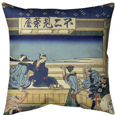 Katsushika Hokusai Linen Reversible Throw Pillow
