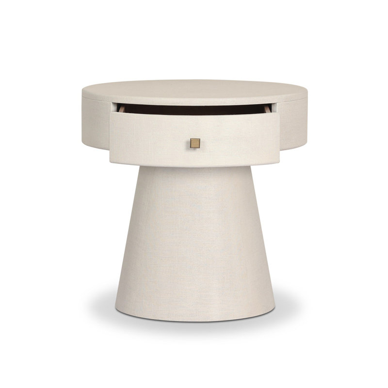 Chiro Nightstand-Black Linen, Ivory Painted Linen