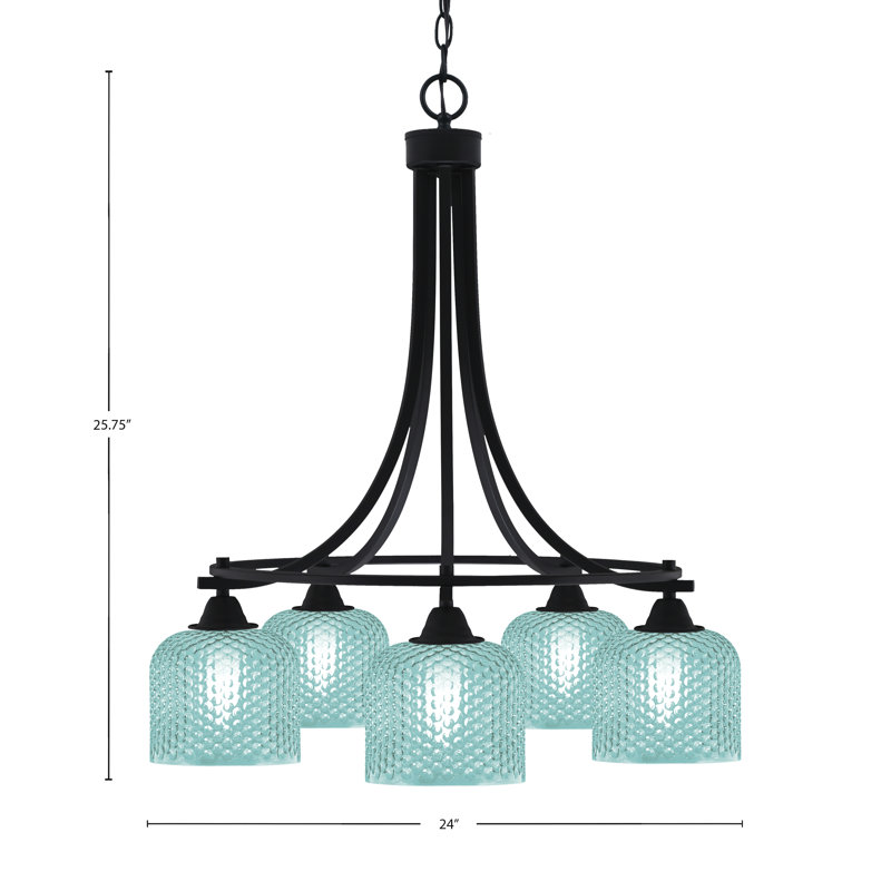 Lustre à 5 lumières en verre noir mat 6 po Mukkesh, Sarcelle, Noir mat