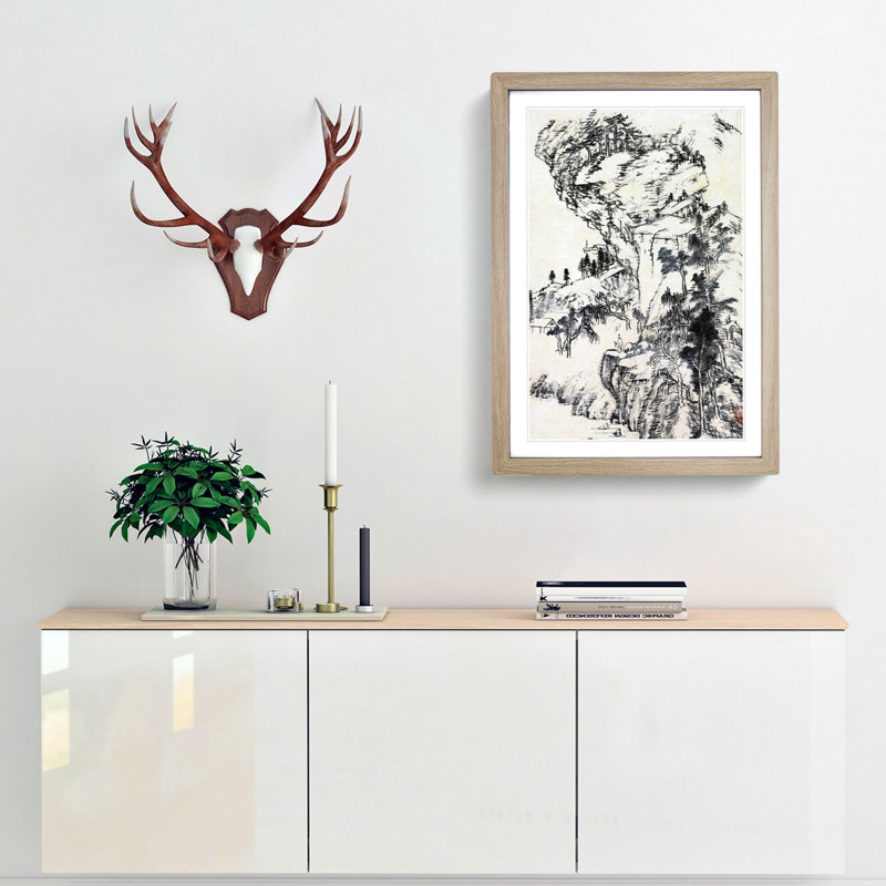 Landscape View by Bada Shanren - Picture Frame Painting Print, 65cm H x 48cm W x 2cm D, Oak Framed
