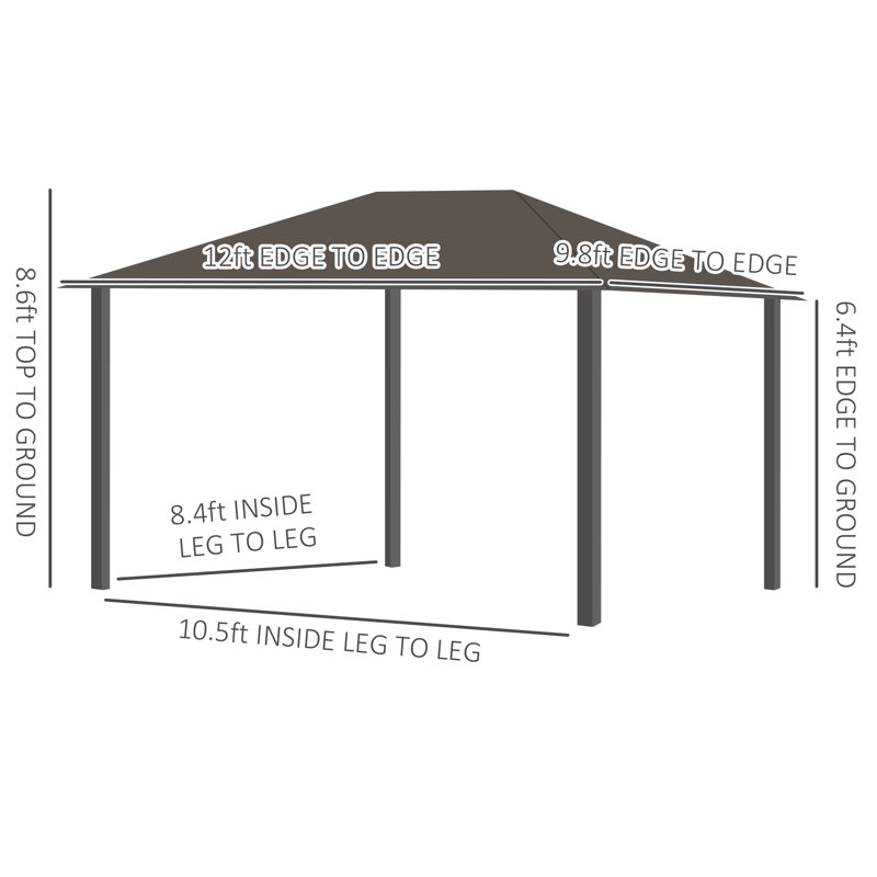 Dark Gray 10' x 12' Aluminum Frame Hardtop Gazebo