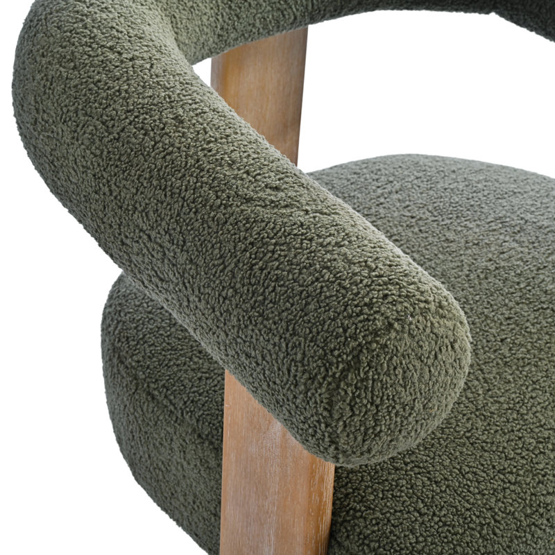 Mamanbai Upholstered Barrel Accent Chair Armchair with Three Solid Wood Legs, Sage Green