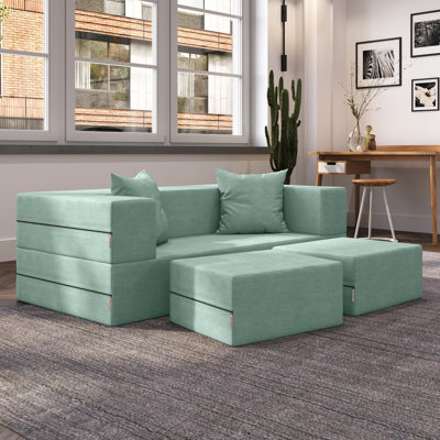 Shontae Zipline Boneless Convertible Compression Sleeper Loveseat, Ottomans & Pillows, Textured Microvelvet
