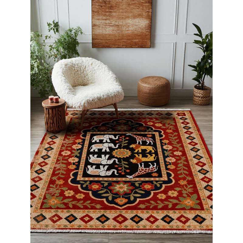 Tapis en coton et polyester à imprimé numérique Trayas Collection, Tapis de couloir 3 pi 4 po x 7 pi 3 po