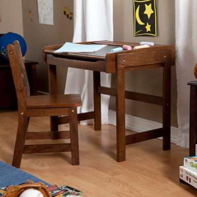 Bureau et chaise pour enfants avec tableau noir, finition noyer